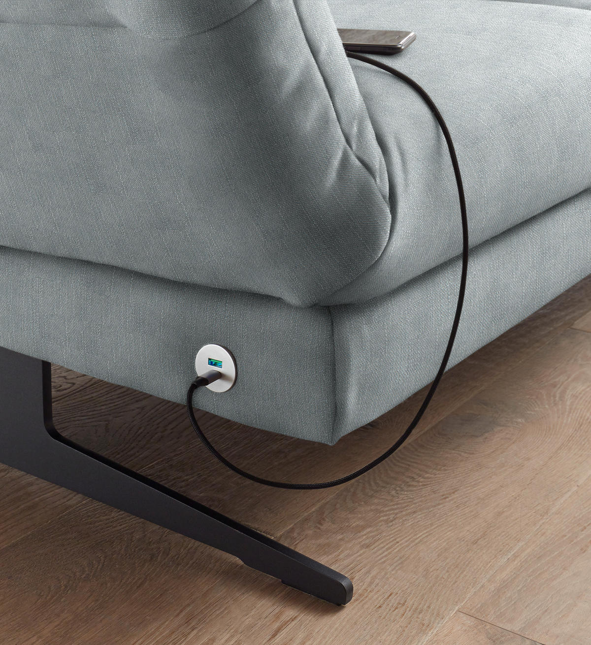 ECKSOFA in Flachgewebe Hellblau  - Schwarz/Hellblau, Design, Textil/Metall (279-327/176-217cm) - Dieter Knoll