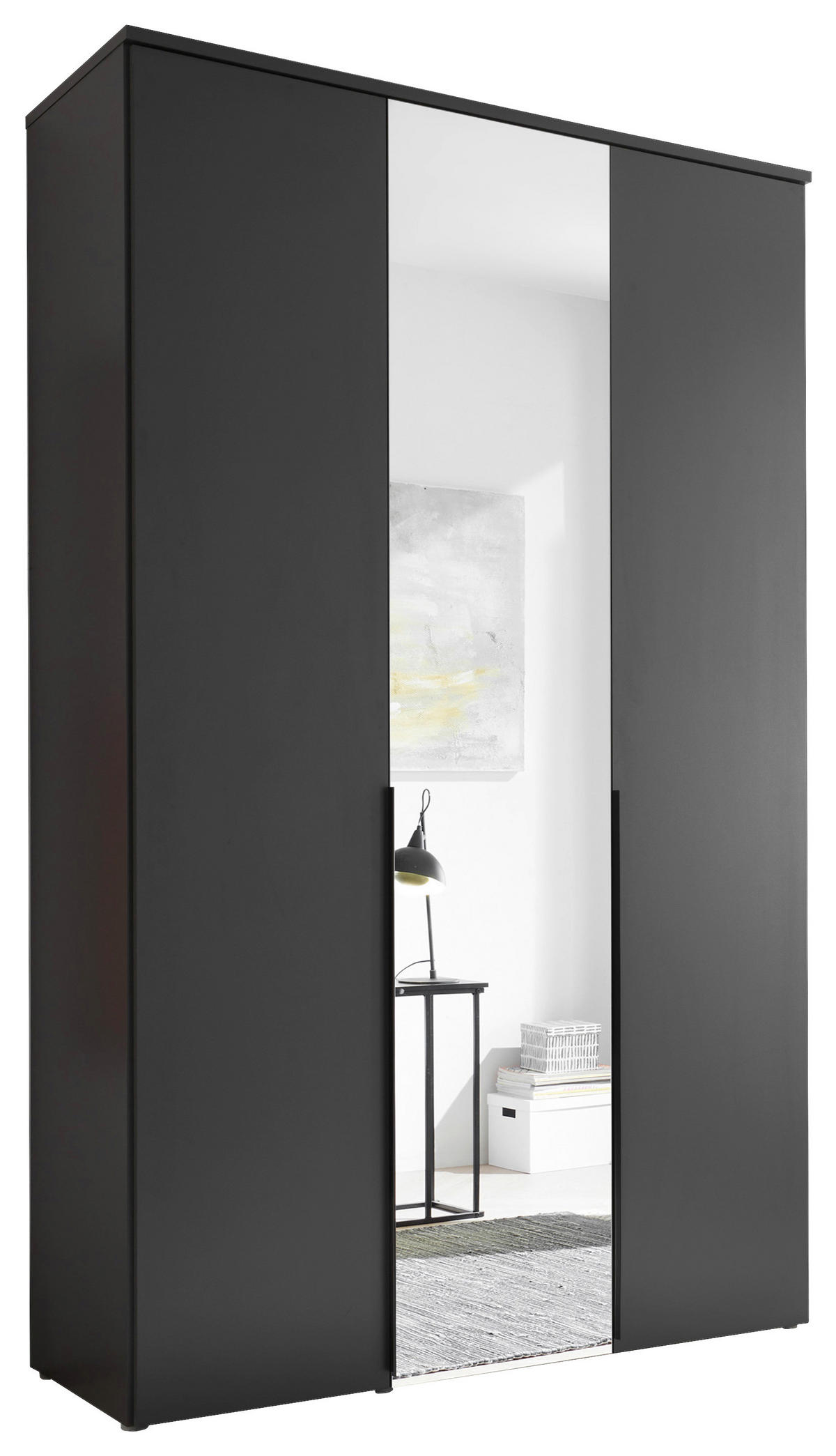 DREHTÜRENSCHRANK  in Graphitfarben  - Schwarz/Graphitfarben, MODERN, Glas/Holzwerkstoff (135/225/52cm) - Carryhome