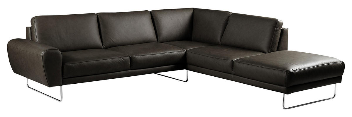 ECKSOFA in Echtleder Schwarz  273/250 cm  - Chromfarben/Schwarz, Design, Leder/Metall (273/250cm) - Livetastic
