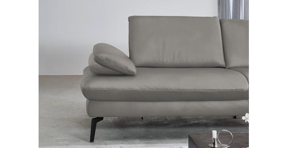 ECKSOFA in Echtleder Hellgrau  - Hellgrau/Schwarz, Design, Leder/Metall (325/157cm) - Dieter Knoll