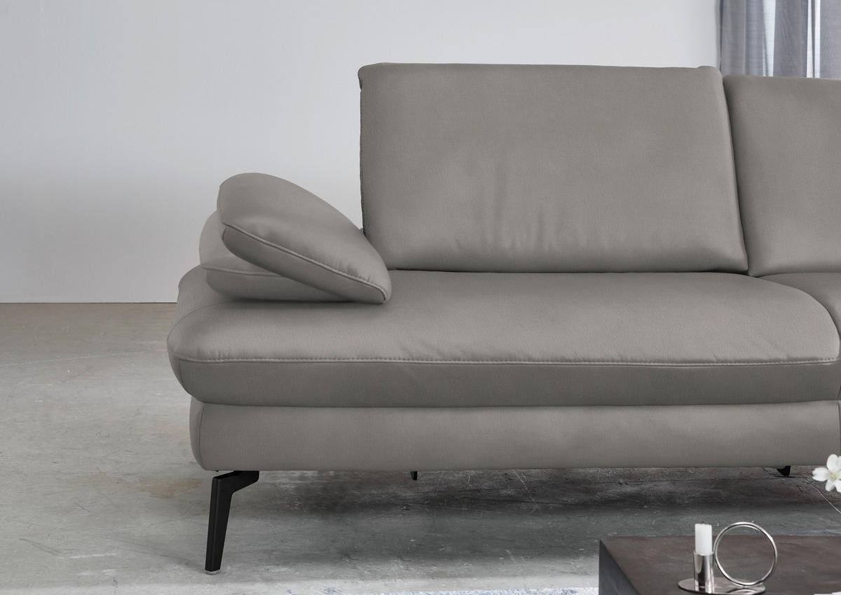 ECKSOFA in Echtleder Hellgrau  - Hellgrau/Schwarz, Design, Leder/Metall (325/157cm) - Dieter Knoll