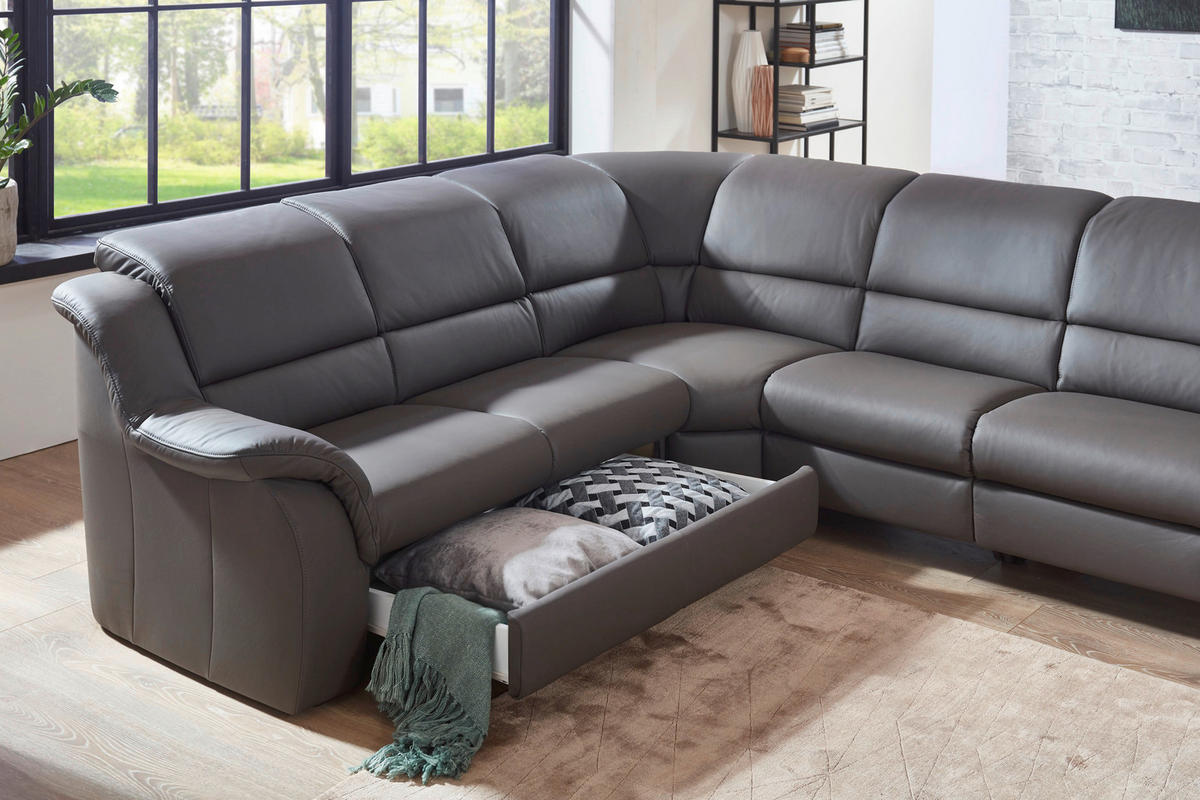 ECKSOFA in Echtleder Grau  324/260 cm  - Chromfarben/Grau, KONVENTIONELL, Leder/Kunststoff (324/260cm) - Cantus