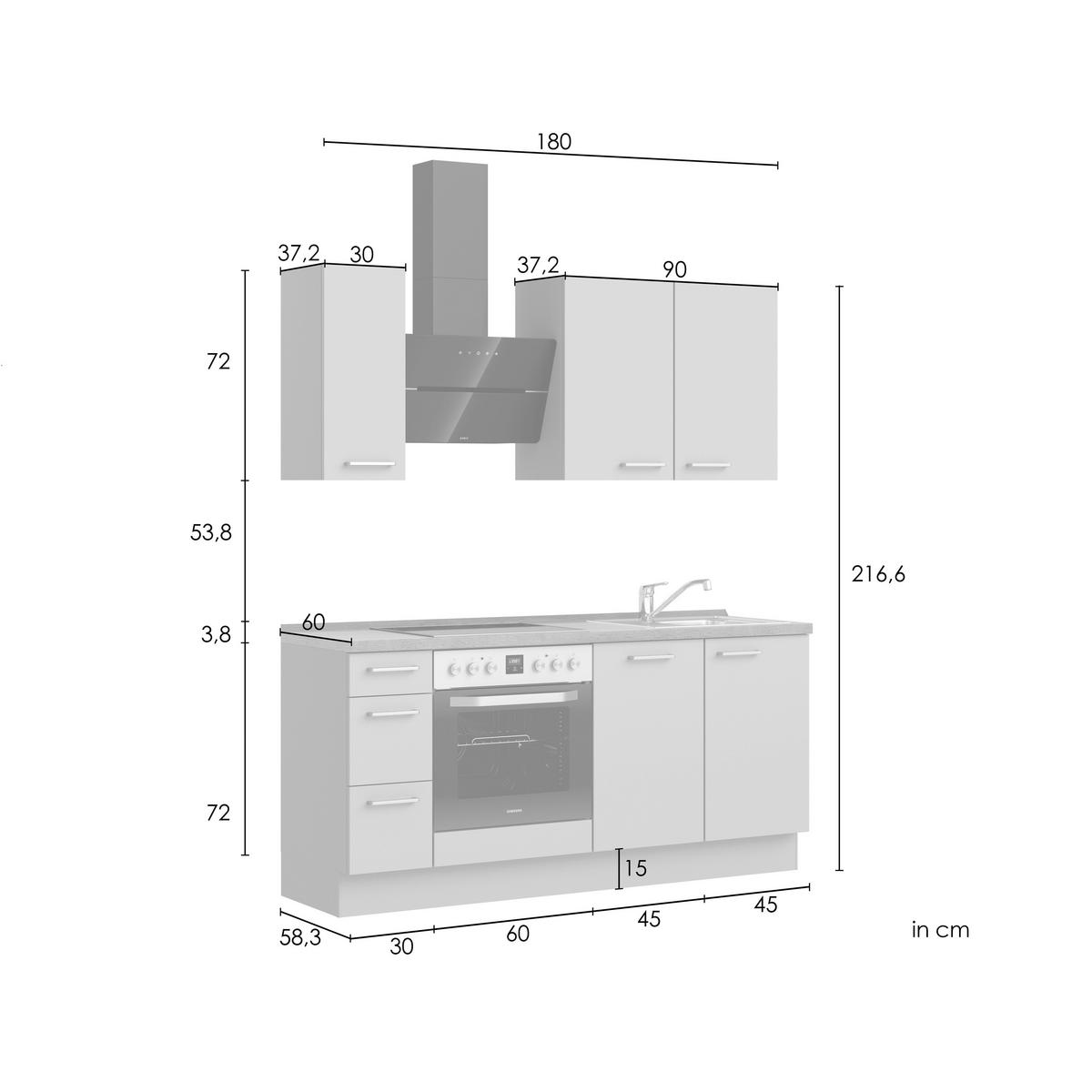KÜCHENLEERBLOCK Frame 180 cm  in Weiß, Eichefarben  - Edelstahlfarben/Eichefarben, ROMANTIK / LANDHAUS, Holzwerkstoff/Metall (180cm) - Nobilia