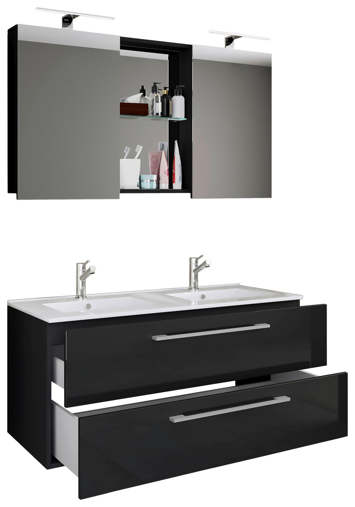 BADEZIMMER 3-teilig  in 112 cm  - Alufarben/Schwarz, MODERN, Keramik/Holzwerkstoff (112cm) - MID.YOU