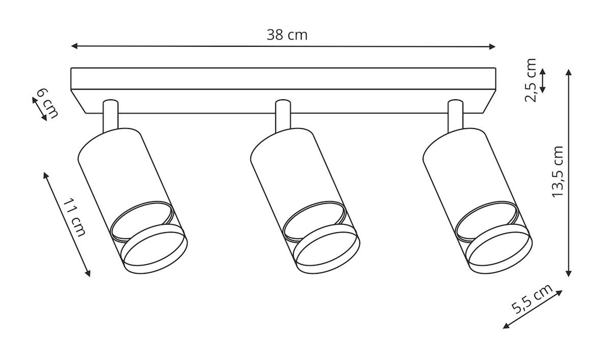 DECKENSTRAHLER Virellq 13.5/38/6 cm  - Schwarz, KONVENTIONELL, Metall (13.5/38/6cm)