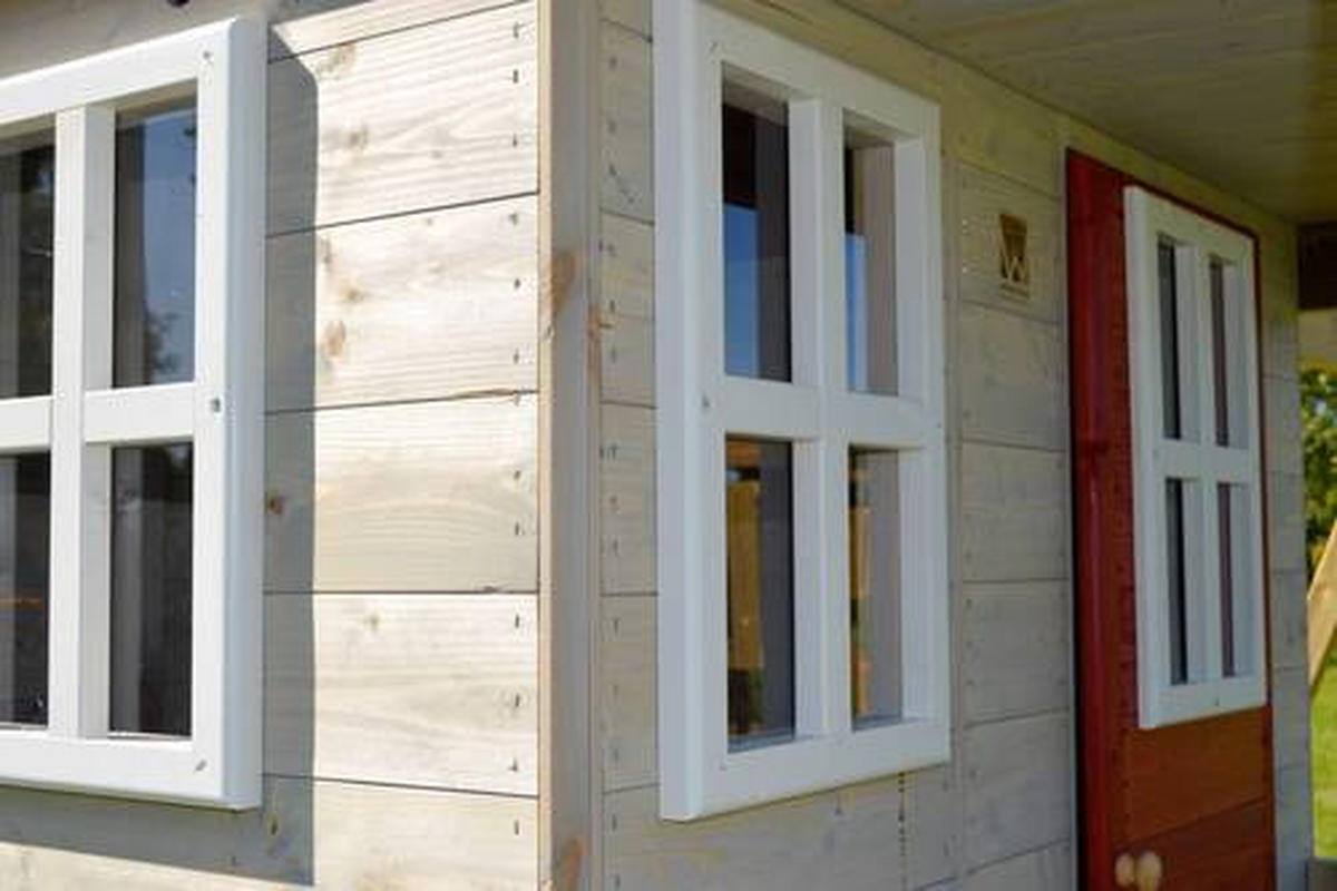 SPIELHAUS 350/242/290 cm  - Rot/Naturfarben, KONVENTIONELL, Holz (350/242/290cm) - Ambia Garden