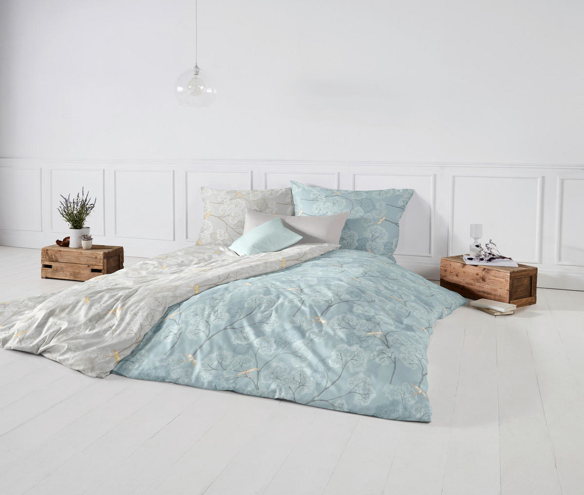 POSTELJNINA MODERN GARDEN B 140/200 cm mako saten siva, svetlo siva  - siva/svetlo siva, Konvencionalno, tekstil (140/200cm) - Fleuresse