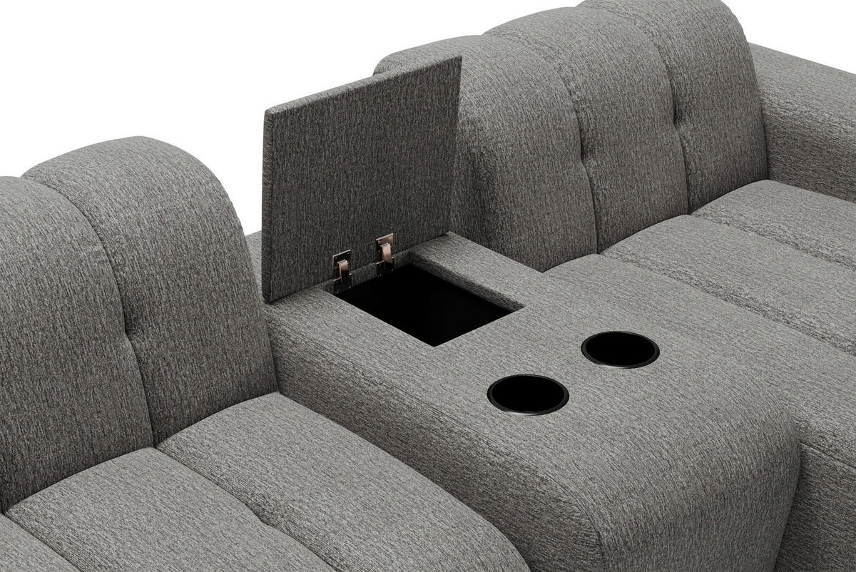 ECKSOFA Graubraun Chenille Stauraum, Getränkehalter  - Graubraun/Schwarz, MODERN, Kunststoff/Textil (299/150cm) - Milino