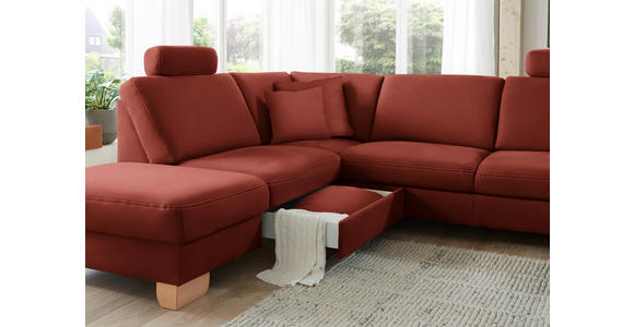 ECKSOFA in Mikrofaser Rot  - Wildeiche/Beige, KONVENTIONELL, Holz/Textil (236/286cm) - Voleo