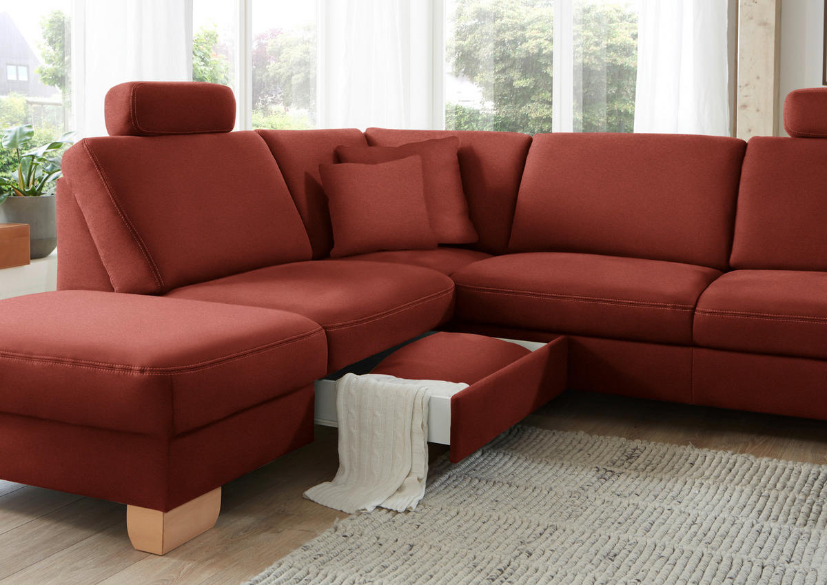 ECKSOFA in Mikrofaser Rot  - Wildeiche/Beige, Konventionell, Holz/Textil (236/286cm) - Voleo