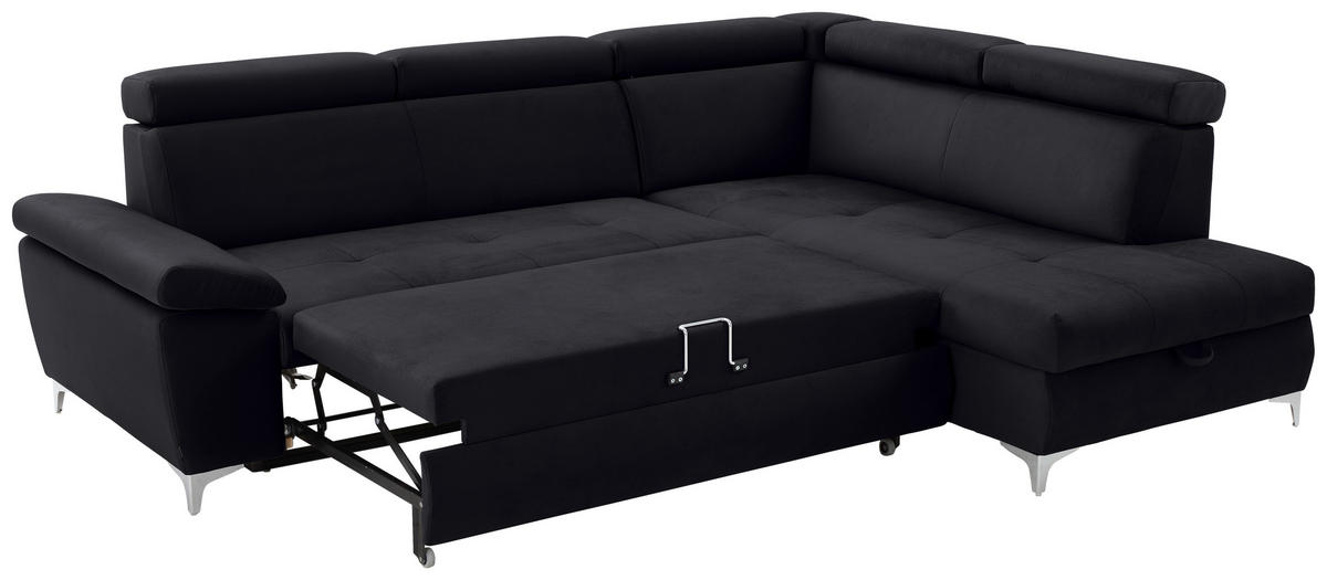 ECKSOFA in Mikrofaser Schwarz  - Chromfarben/Schwarz, Konventionell, Textil/Metall (271/206cm) - Carryhome