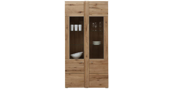 VITRINE Eiche furniert, massiv Eichefarben - Eichefarben/Alufarben, KONVENTIONELL, Glas/Holz (101/205,1/37,7cm) - Voleo