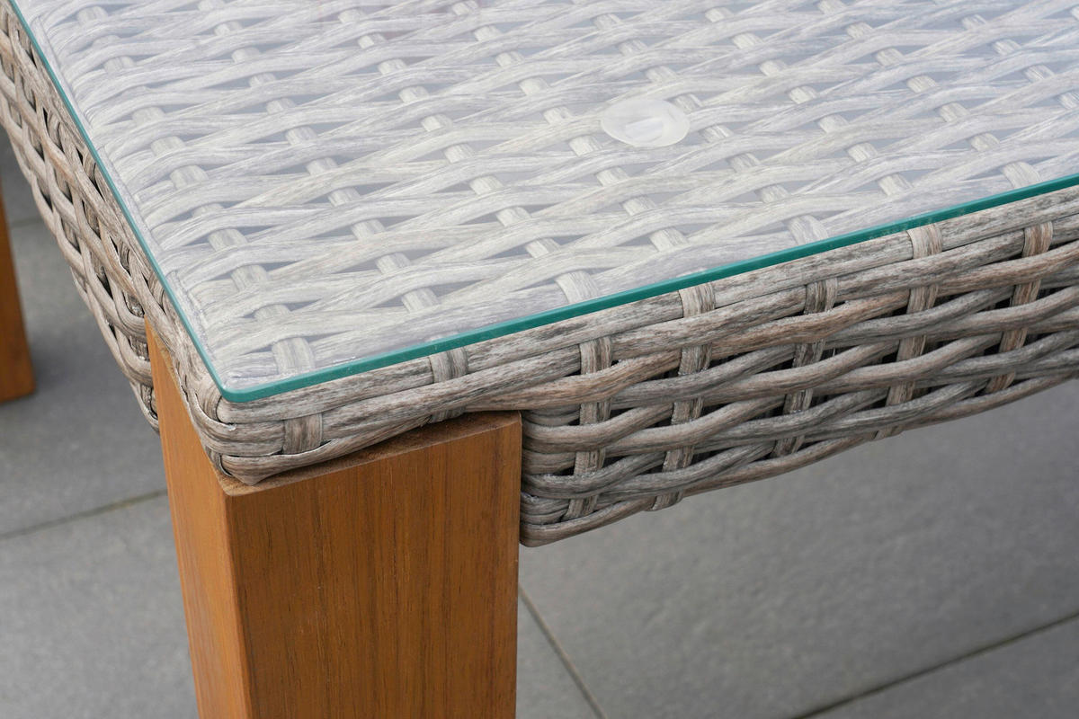 GARTENTISCHGRUPPE Akazie Hartholz Stahl  - Beige/Beigebraun, KONVENTIONELL, Glas/Holz - Gardenson