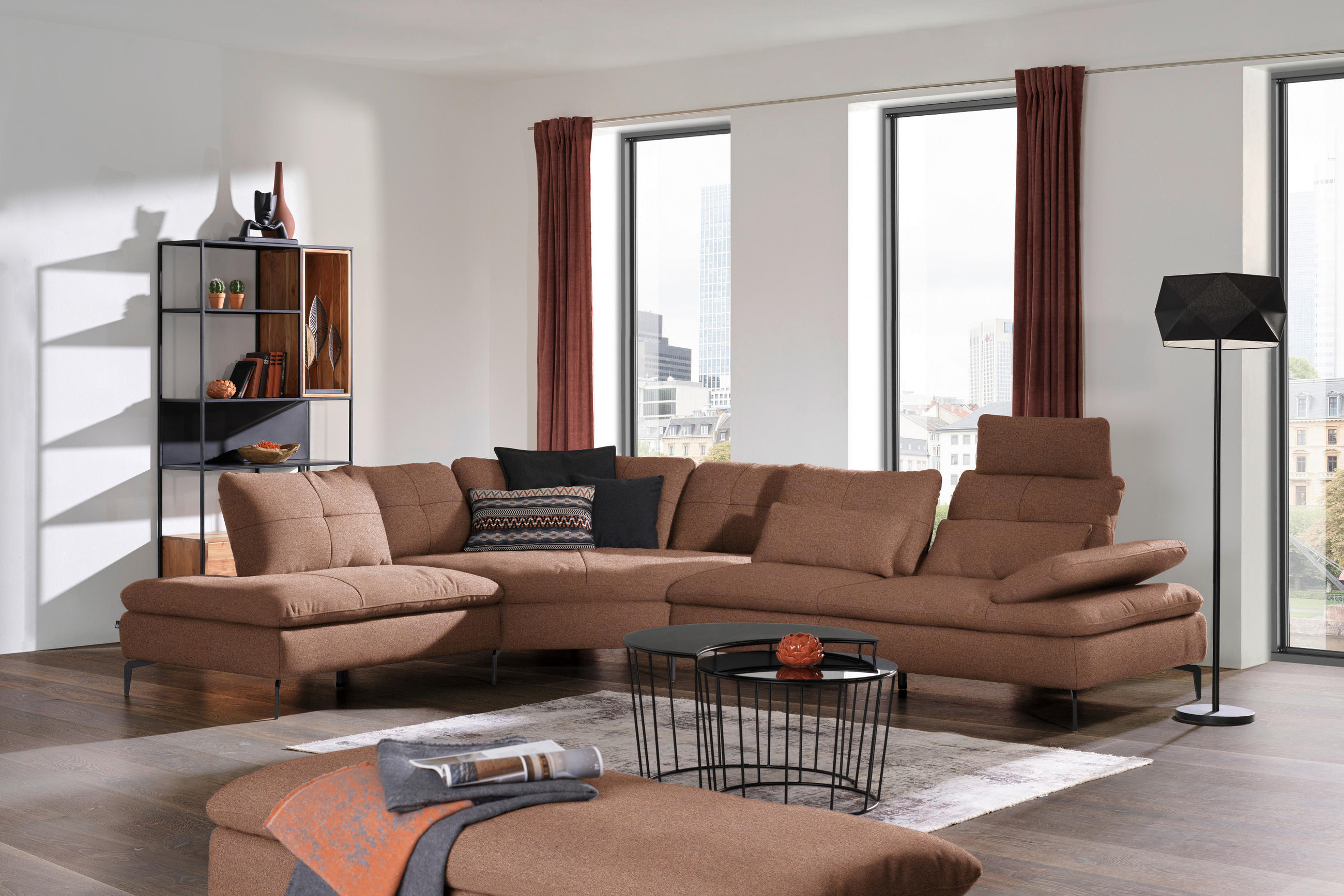 ECKSOFA in Flachgewebe Braun  271/344 cm  - Schwarz/Braun, Design, Textil/Metall (271/344cm) - Chilliano