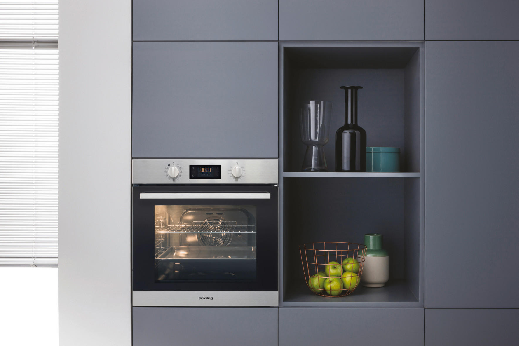EINBAUBACKOFEN PBWK3 ON5V IN  - Silberfarben/Schwarz, Basics, Glas/Metall (59,5/59,5/54,9cm) - Privileg