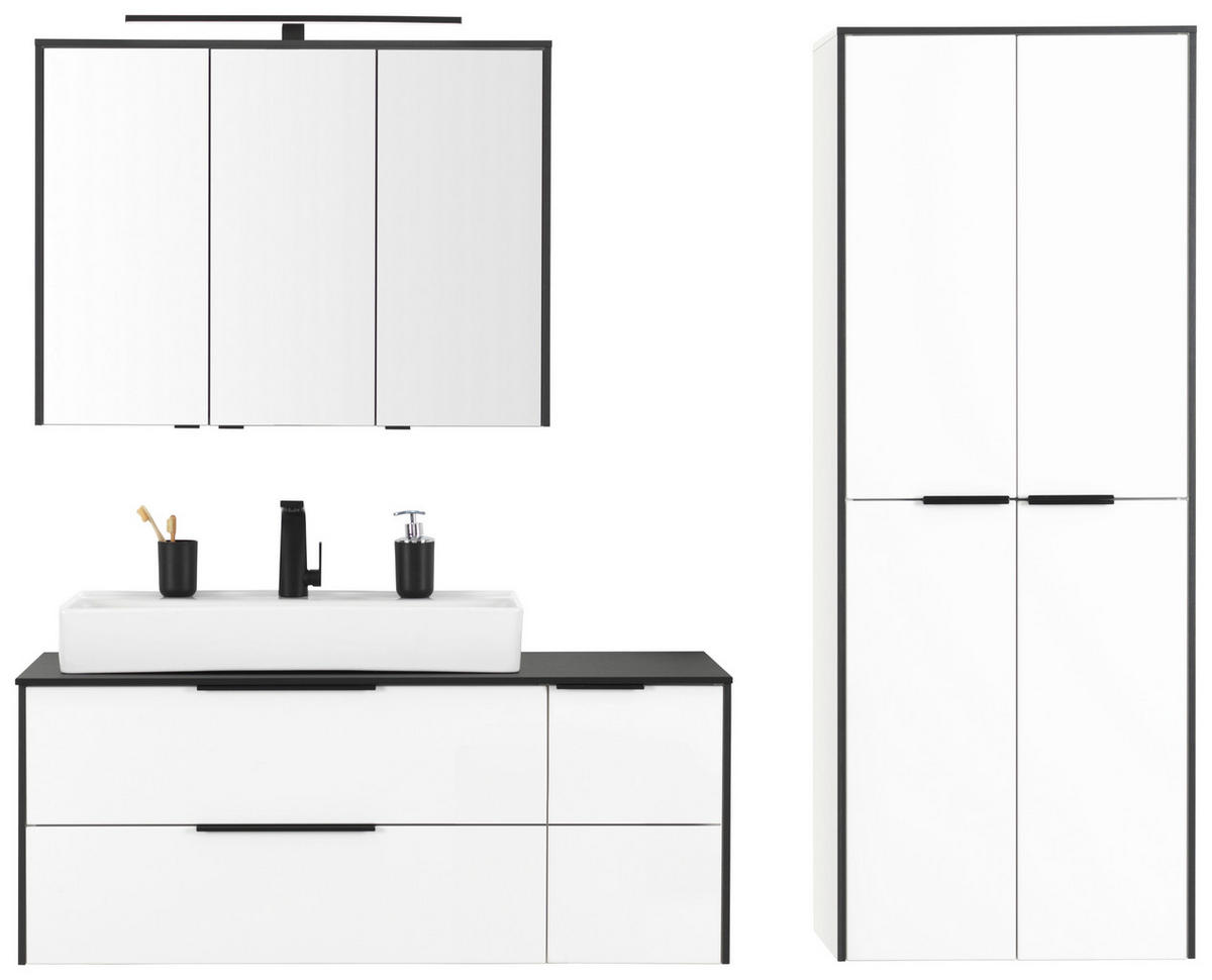 BADEZIMMER  in 122,4 cm  - Weiß Hochglanz/Schwarz, Basics, Glas/Keramik (122,4cm) - Voleo