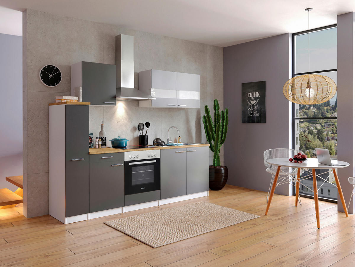 KÜCHENBLOCK 240 cm   in Grau  - Edelstahlfarben/Nussbaumfarben, Basics, Holzwerkstoff/Metall (240cm) - Respekta