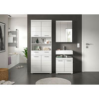BADEZIMMER 3-teilig  in  - Weiß Hochglanz/Silberfarben, MODERN, Holzwerkstoff/Kunststoff (134cm) - MID.YOU