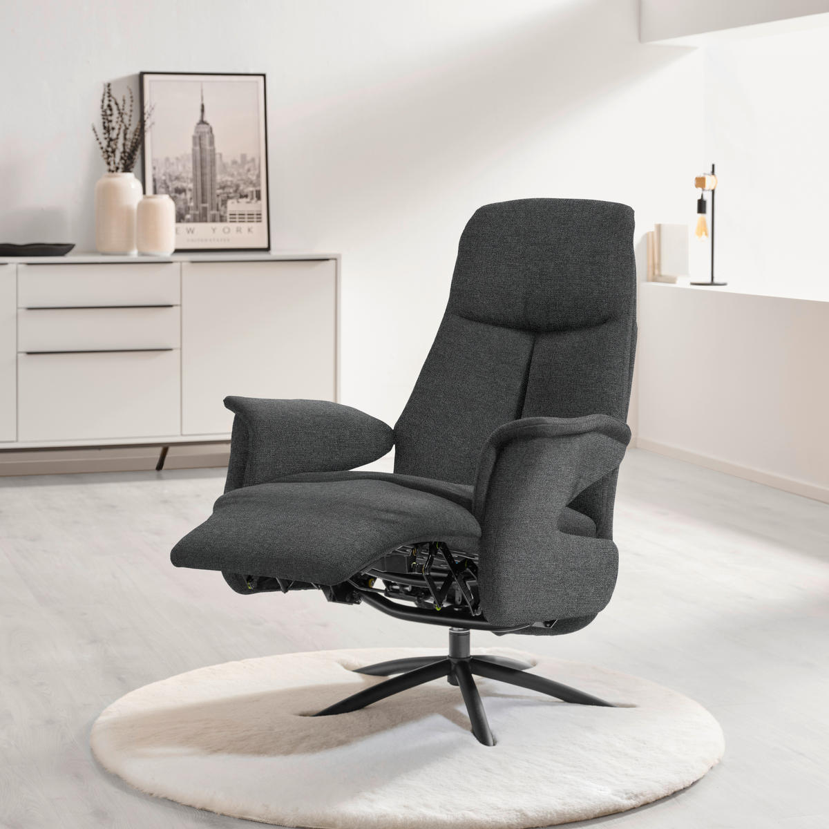 RELAXSESSEL in Textil Dunkelgrau  - Dunkelgrau/Schwarz, Design, Textil/Metall (73/108/86cm) - Welnova