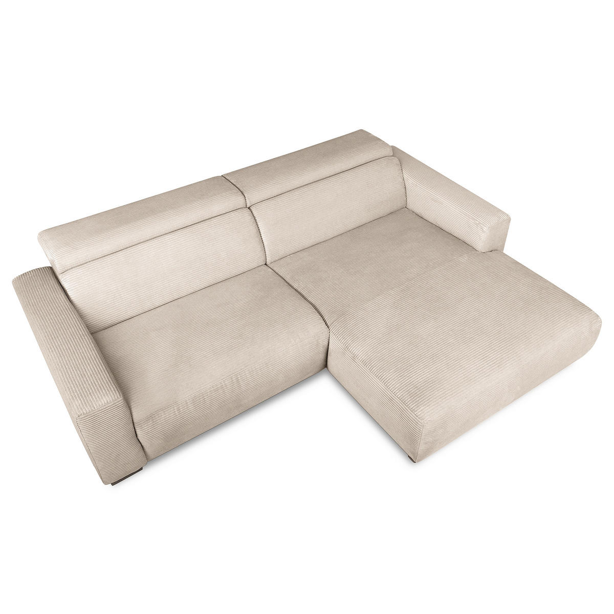 ECKSOFA RENO Hellgrau Cord Relaxfunktion, Kopfteilverstellung  - Hellgrau/Schwarz, Design, Kunststoff/Textil (248/184cm) - Livetastic