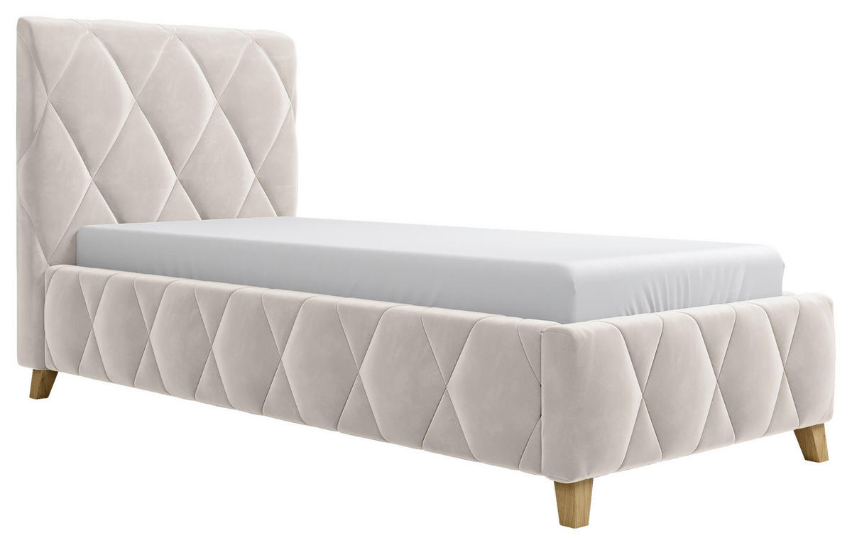 POLSTERBETT gepolstertes Kopfteil, Lattenrost, Bettkasten 80/200 cm  in Creme  - Creme, MODERN, Holz/Textil (80/200cm) - MID.YOU