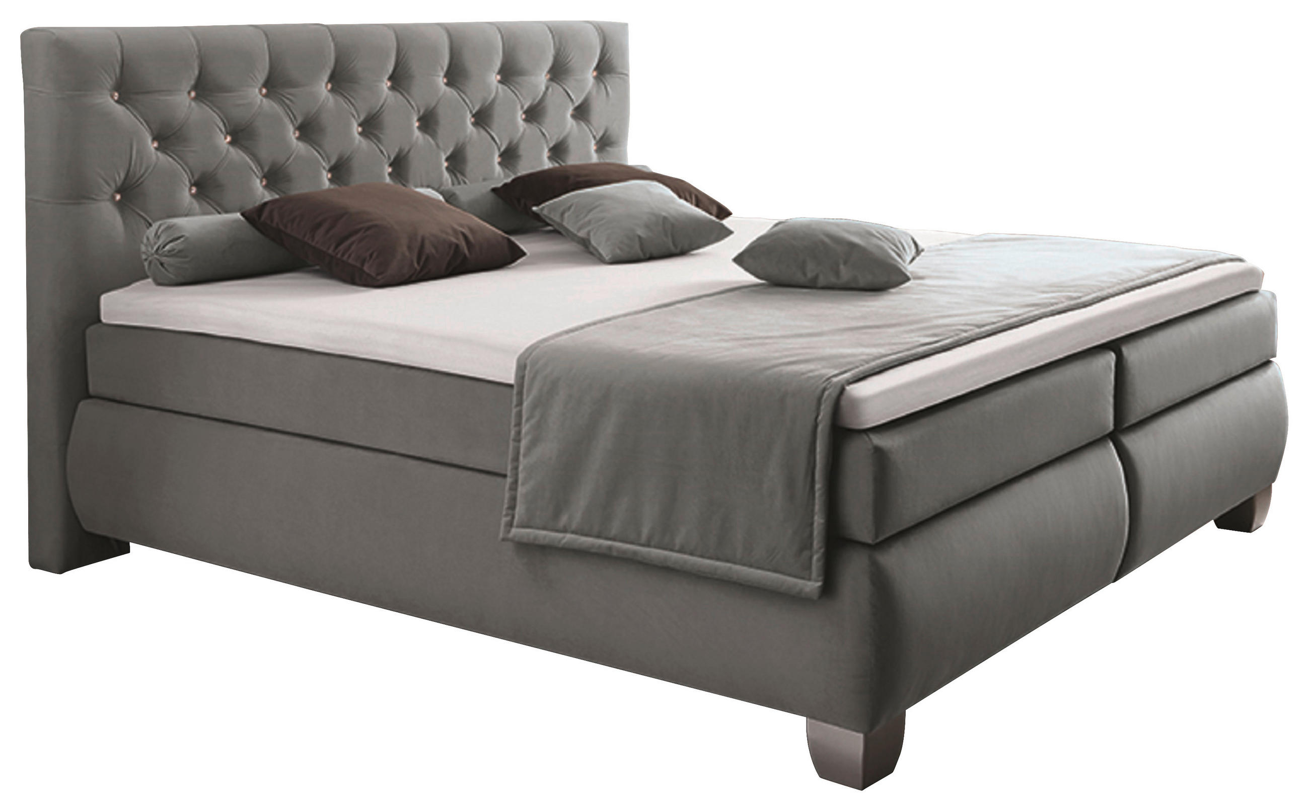 BOXSPRINGBETT 180/200 cm,  in Hellgrau, Matratze, Topper, H2 = mittel  - Silberfarben/Hellgrau, KONVENTIONELL, Kunststoff/Textil (180/200cm) - Carryhome