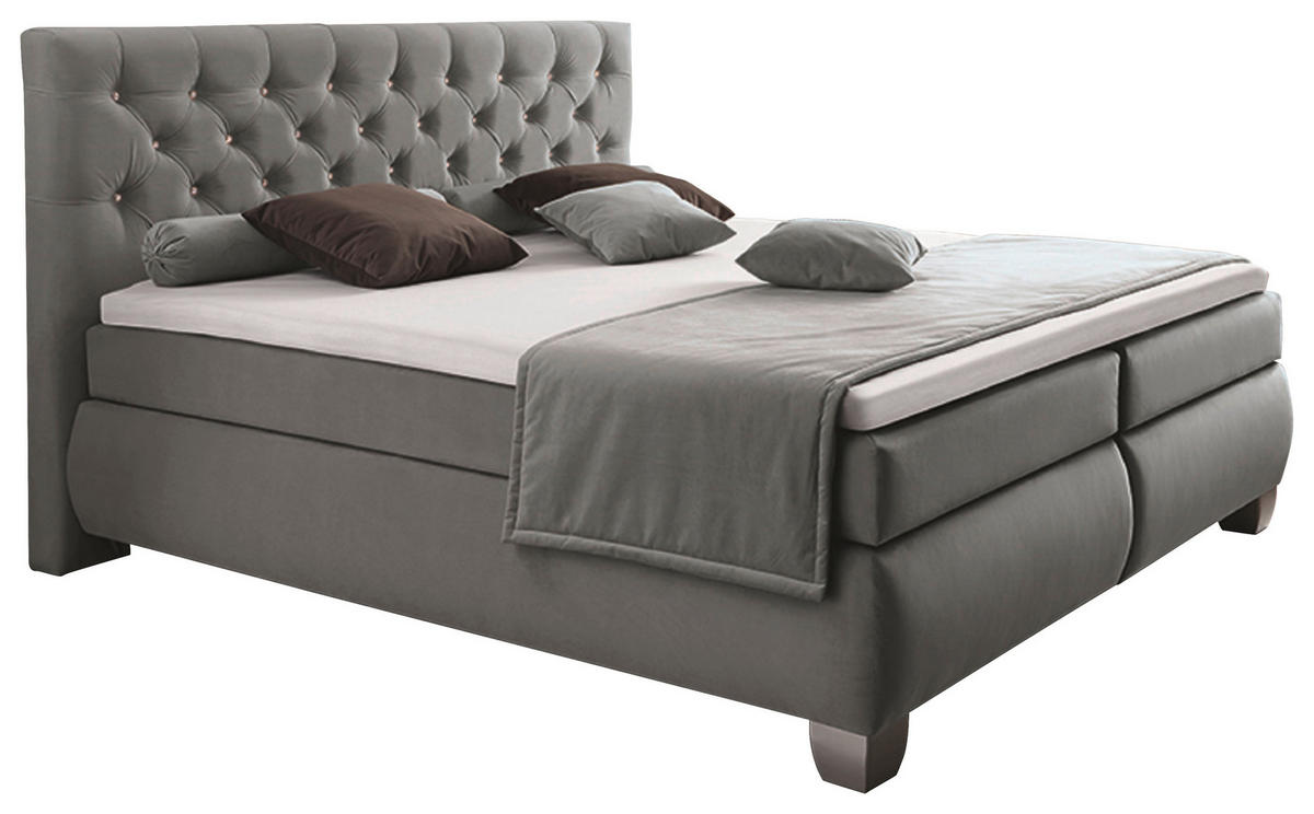 BOXSPRINGBETT 180/200 cm,  in Hellgrau, Matratze, Topper, H2 = mittel  - Silberfarben/Hellgrau, KONVENTIONELL, Kunststoff/Textil (180/200cm) - Carryhome