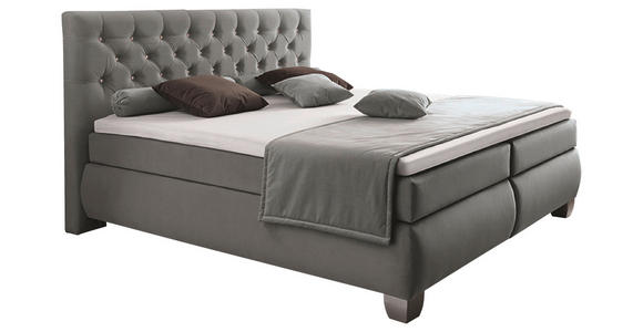 BOXSPRINGBETT 180/200 cm,  in Hellgrau, Matratze, Topper, H2 = mittel  - Silberfarben/Hellgrau, KONVENTIONELL, Kunststoff/Textil (180/200cm) - Carryhome