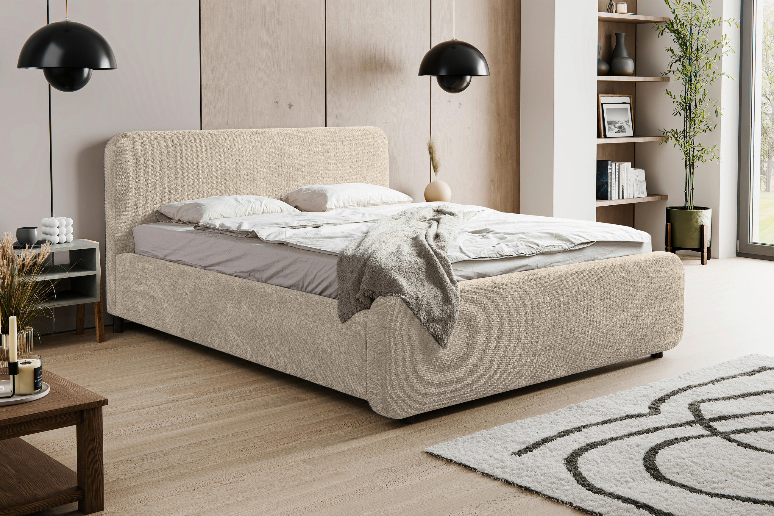 POLSTERBETT Lattenrost, Bettkasten 140/200 cm  in Naturfarben  - Schwarz/Naturfarben, MODERN, Holz/Kunststoff (140/200cm) - MID.YOU