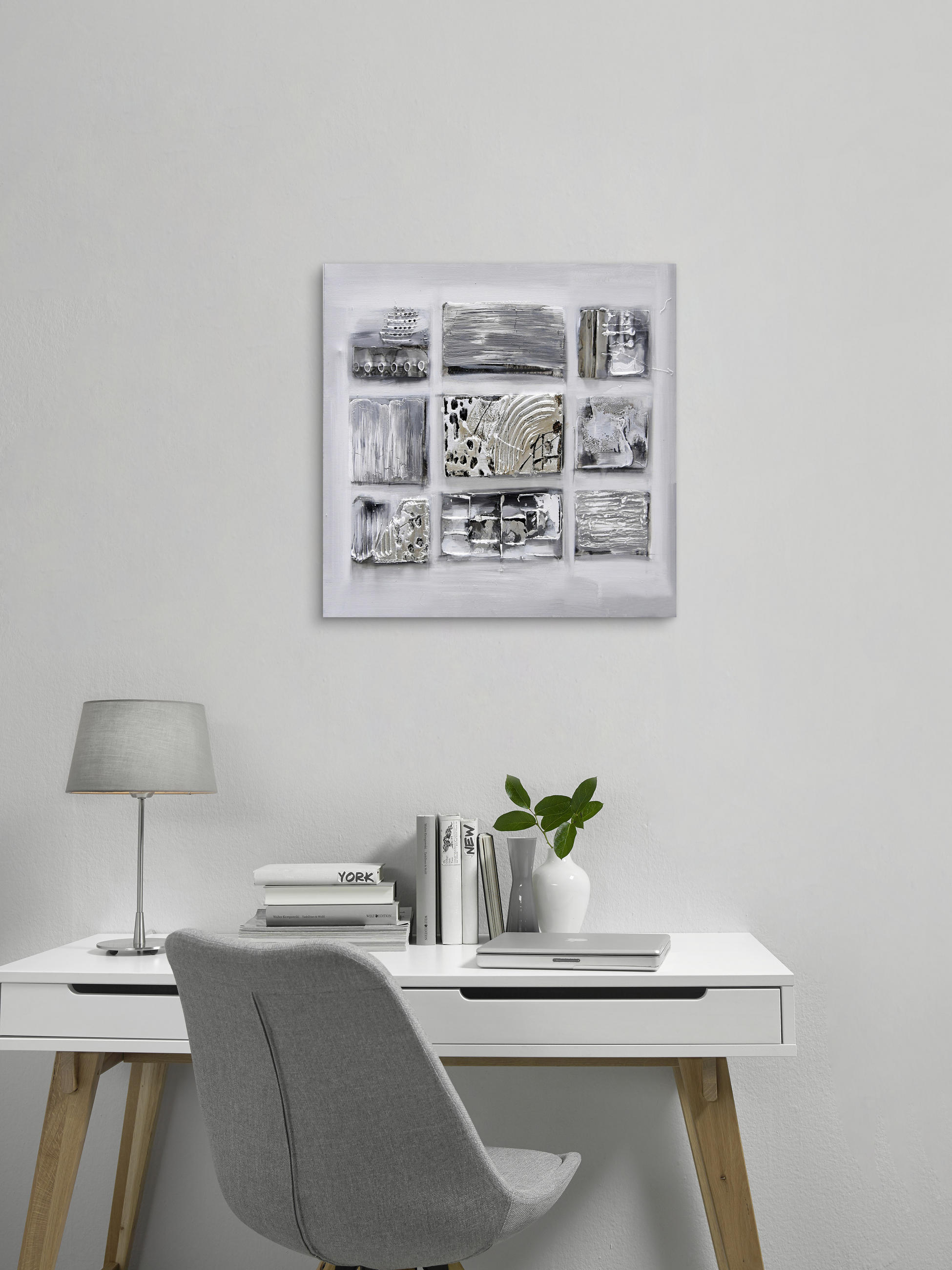 ÖLGEMÄLDE Abstraktes, Strukturen 55/55 cm  - Silberfarben/Grau, Design, Holz/Textil (55/55cm) - Monee
