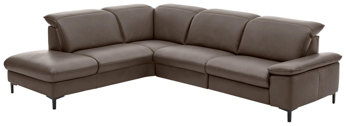 ECKSOFA in Echtleder Dunkelgrau  - Dunkelgrau/Schwarz, Design, Leder/Metall (244/292cm) - Beldomo Premium