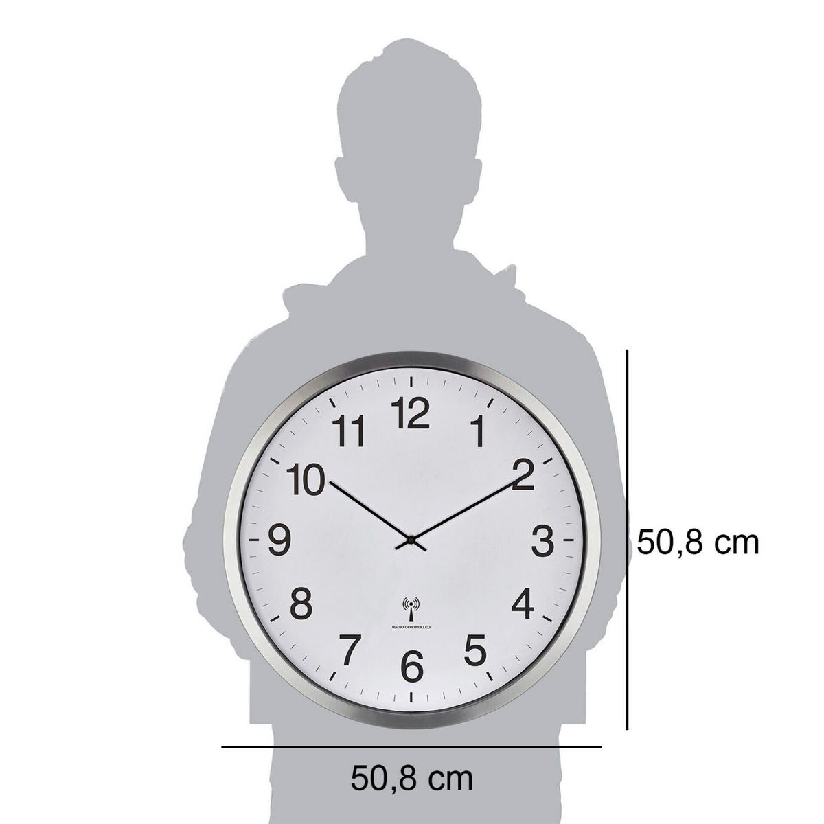 WANDUHR  Weiß, Alufarben  - Alufarben/Weiß, Basics, Metall (50,8/6,5/50,8cm)