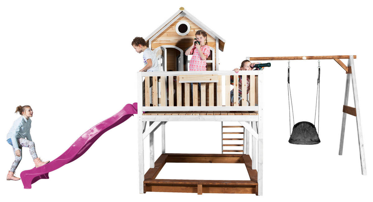 SPIELTURM 613/291/277 cm  - Weiss/Lila, Konventionell, Holz (613/291/277cm)