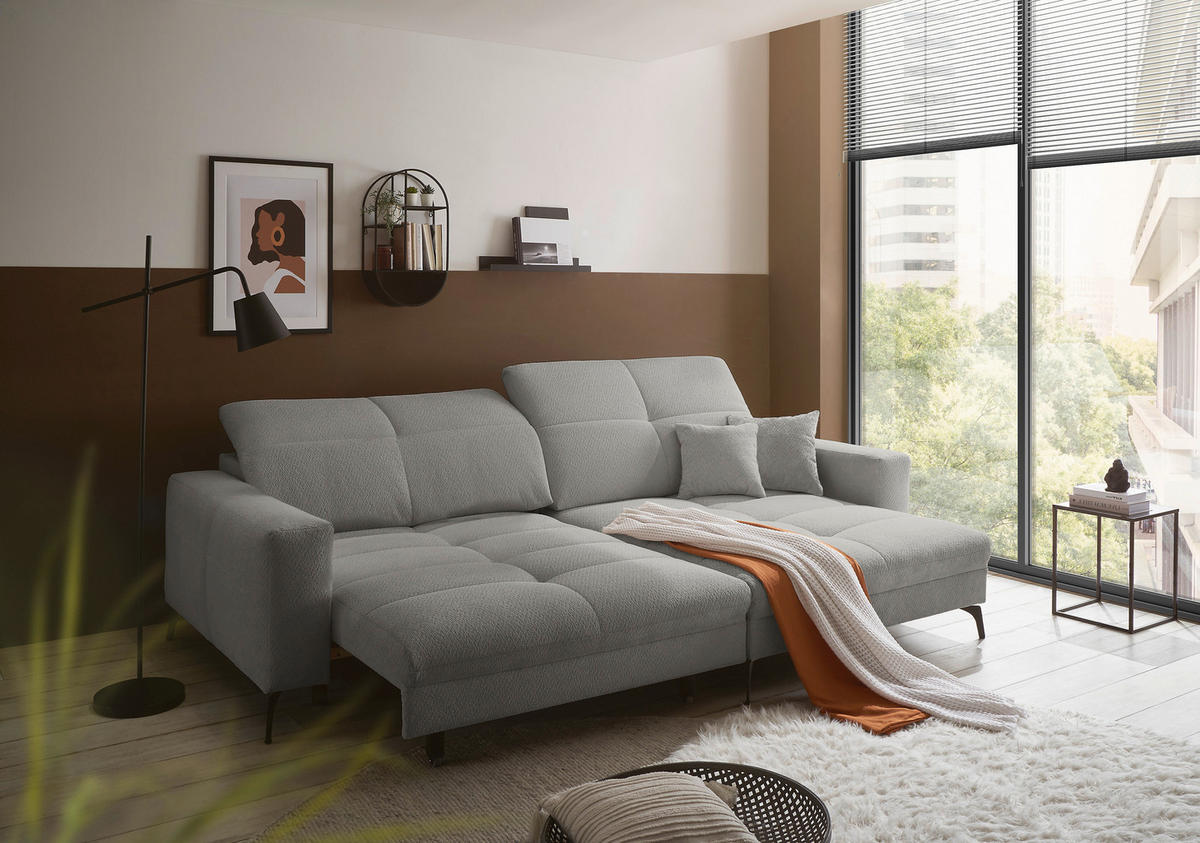 ECKSOFA Grau Webstoff  - Schwarz/Grau, KONVENTIONELL, Textil/Metall (285/180cm) - SetOne by Musterring