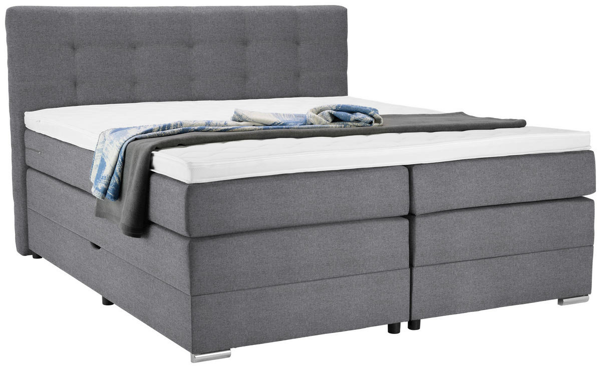 BOXSPRINGBETT 160/200 cm  in Hellgrau  - Silberfarben/Hellgrau, KONVENTIONELL, Holz/Holzwerkstoff (160/200cm) - Moderano