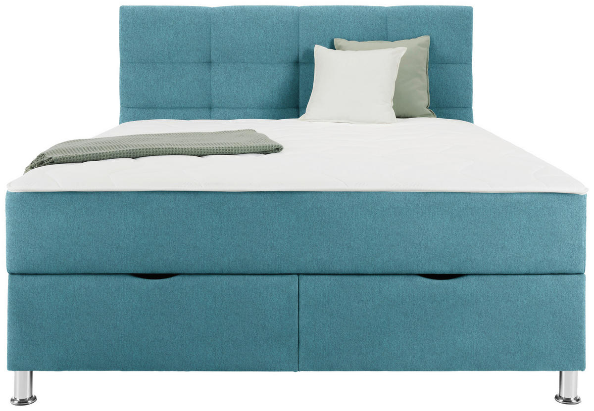 Boxspring, 160/200 cm, albastru - argintiu/albastru, Basics, metal/textil (160/200cm) - Hom`in