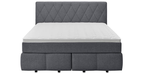 BOXSPRINGBETT 180/200 cm,  in Dunkelblau, Matratze, Topper, unterschiedliche Matratzenhärtegrade je Bettseite, H2 + H3 = mittel + fest  - Schwarz/Dunkelblau, KONVENTIONELL, Holz/Kunststoff (180/200cm) - Voleo