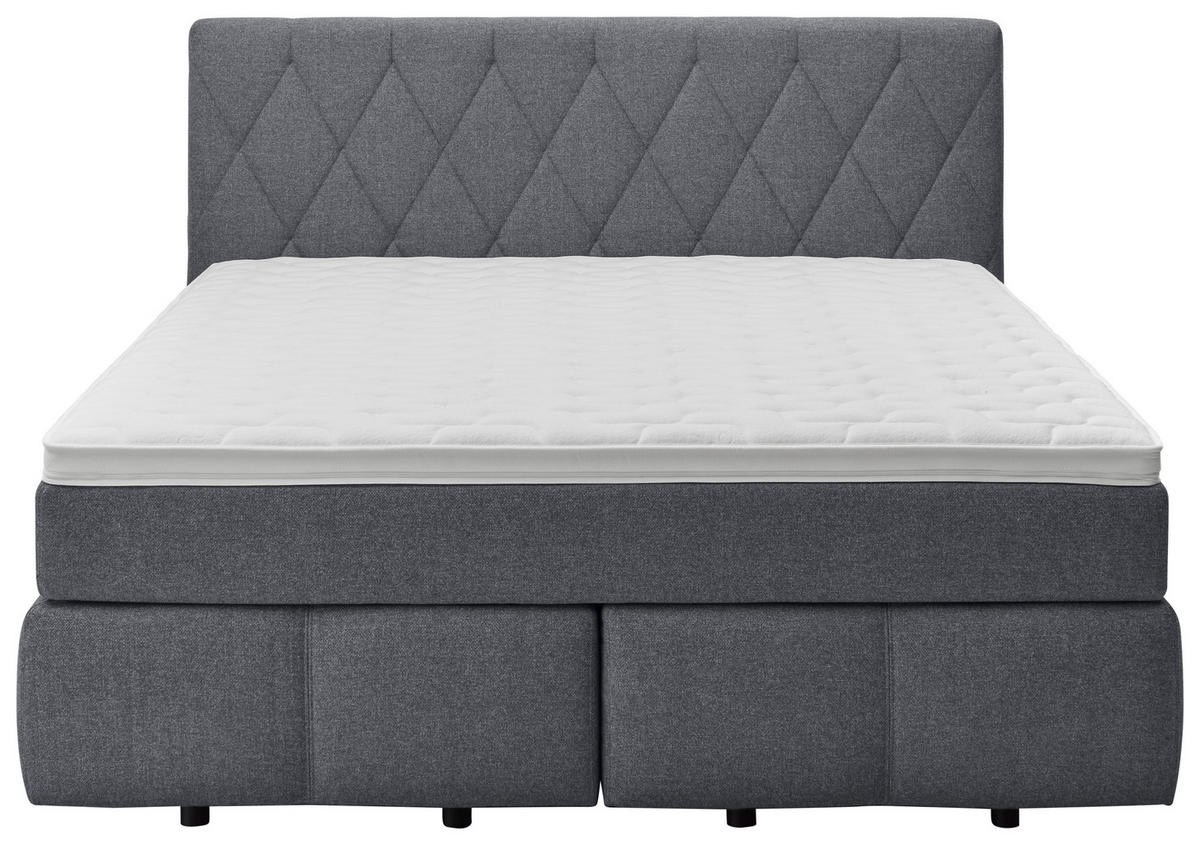 BOXSPRINGBETT 180/200 cm,  in Dunkelblau, Matratze, Topper, unterschiedliche Matratzenhärtegrade je Bettseite, H2 + H3 = mittel + fest  - Schwarz/Dunkelblau, KONVENTIONELL, Holz/Kunststoff (180/200cm) - Voleo