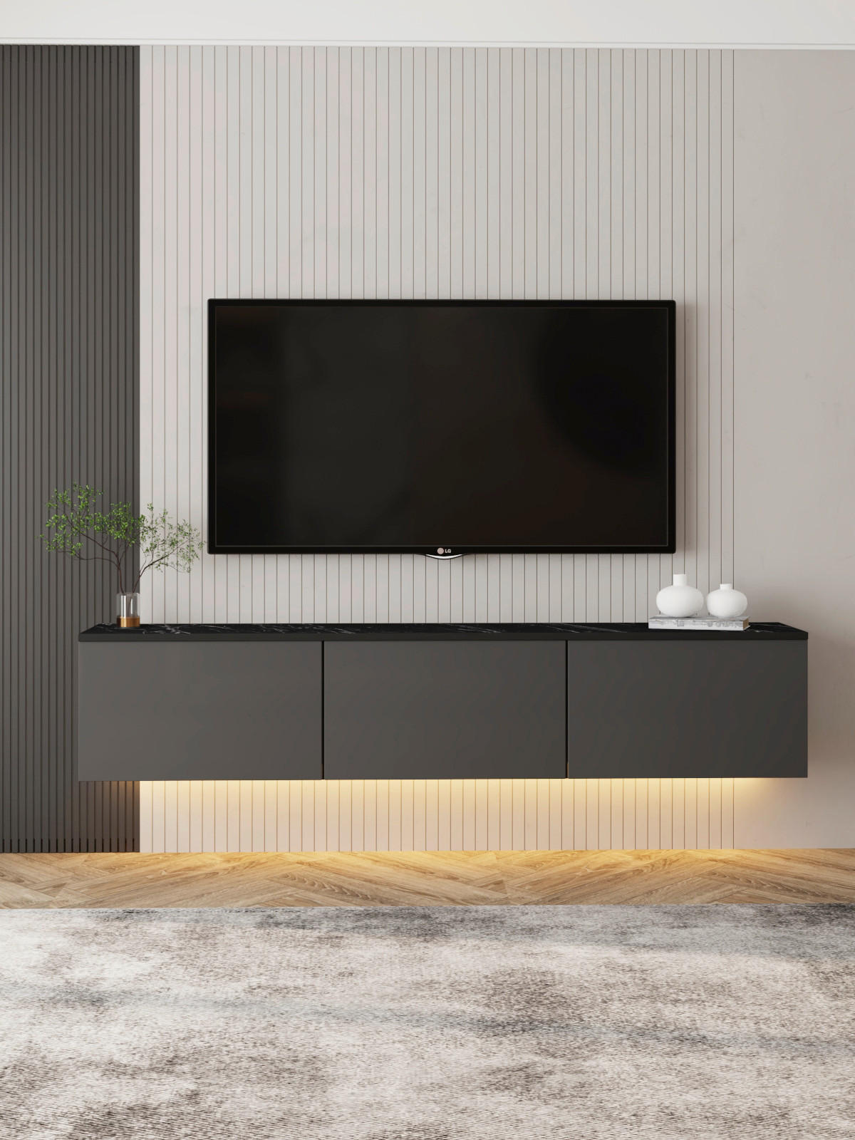 LOWBOARD Neon TV-Möbel  in 160/35/32 cm  - Anthrazit/Schwarz, Design, Holzwerkstoff (160/35/32cm) - Livetastic