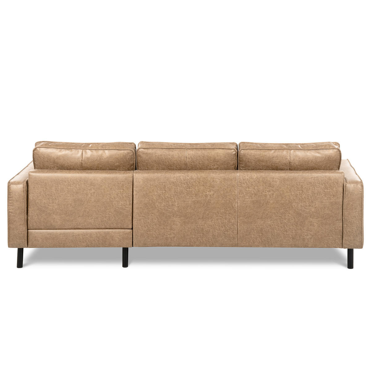 ECKSOFA Sandfarben Echtleder Lederlook Bettkasten, Schlaffunktion, Rücken echt  - Sandfarben/Schwarz, Design, Leder/Textil (166/238cm) - Livetastic