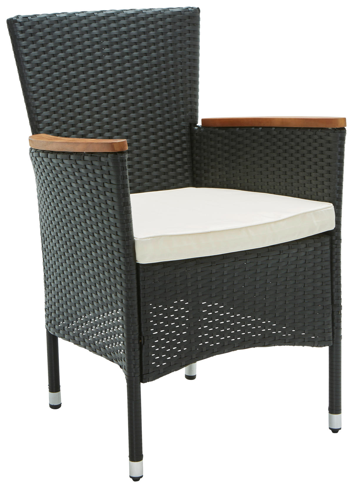 GARTENTISCHGRUPPE Akazie Hartholz Stahl  - Creme/Schwarz, Design, Holz/Kunststoff - Ambia Garden