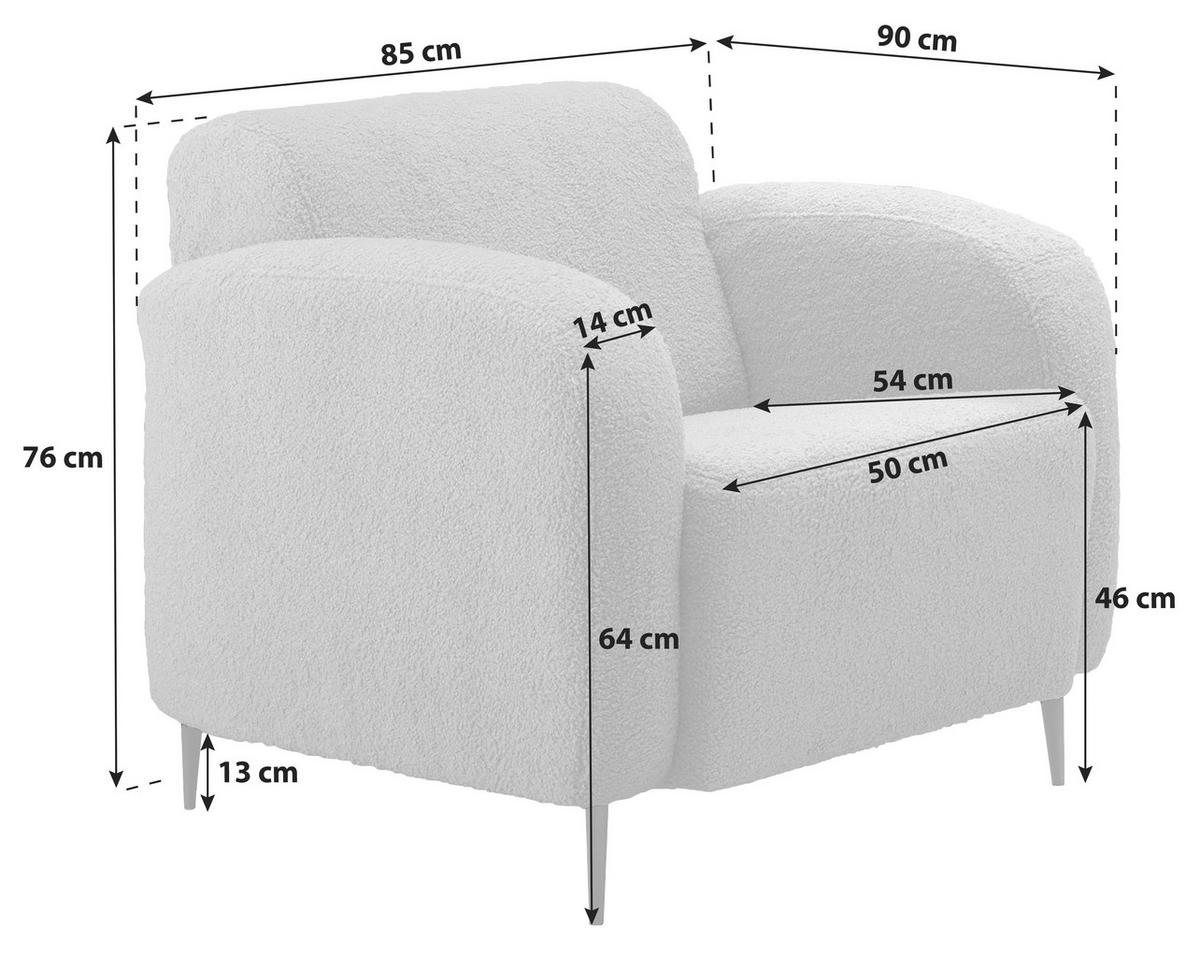 SESSEL in Teddystoff Anthrazit  - Anthrazit/Schwarz, Modern, Textil/Metall (85/76/90cm) - Livetastic
