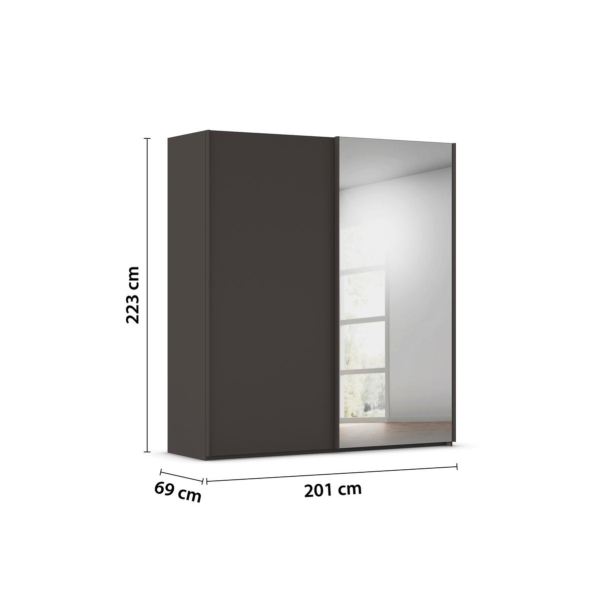 SCHWEBETÜRENSCHRANK 201/223/69 cm,  in Graphitfarben, 2 Tür(en)  - Graphitfarben, Basics, Glas/Holzwerkstoff (201/223/69cm) - Rauch Möbel