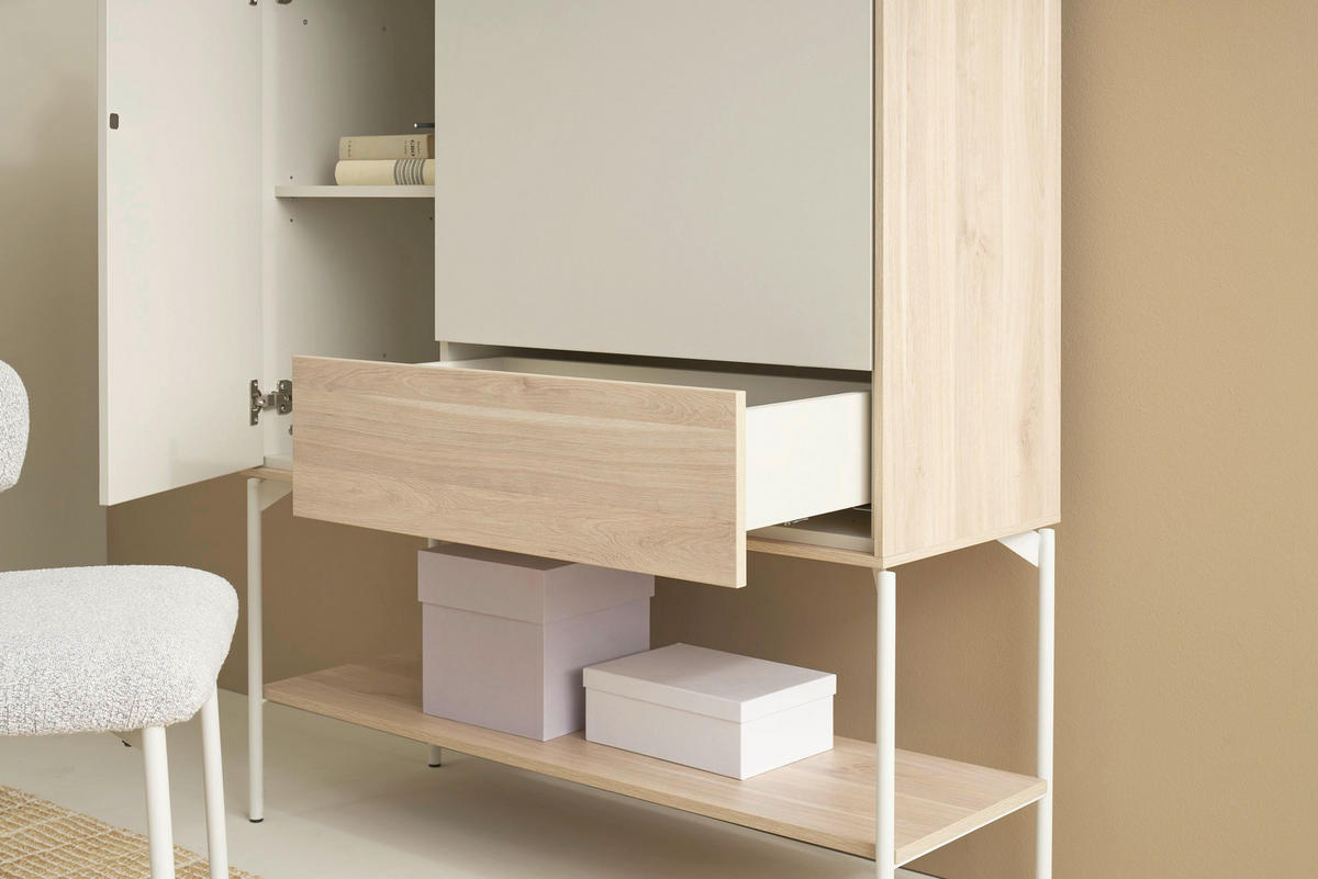 SIDEBOARD LABOE 114/135/41 cm 1 Schublade(n)  - Eiche Bianco/Seidengrau, MODERN, Glas/Holzwerkstoff (114/135/41cm) - Schöner Wohnen