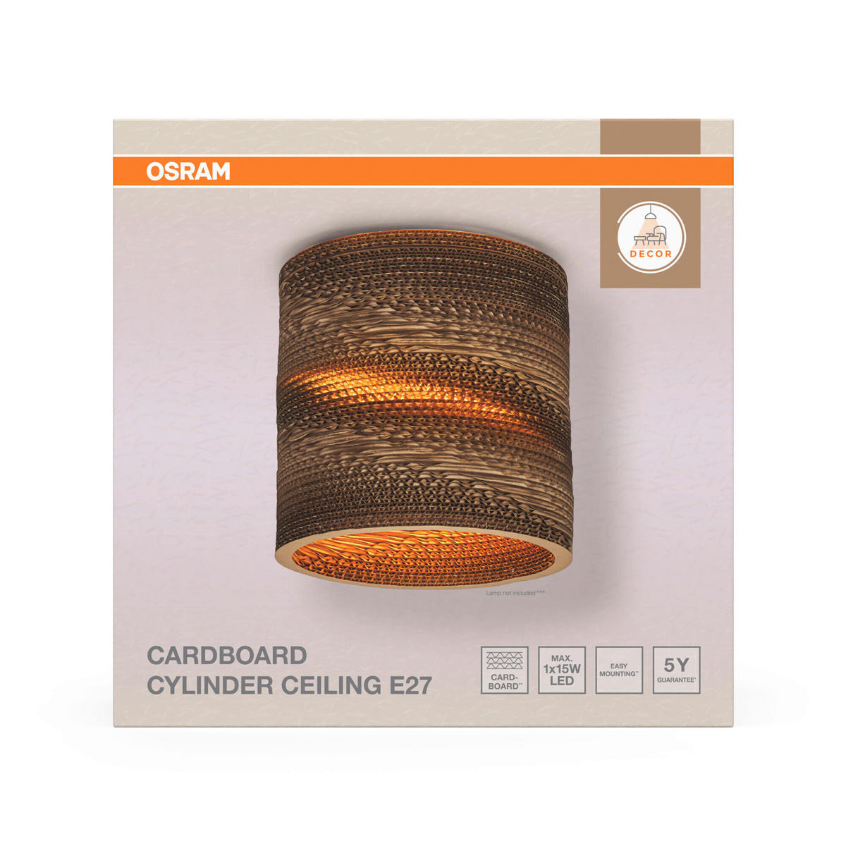 DECKENLEUCHTE  25/26 cm    - Braun, Natur, Karton/Metall (25/26cm) - Osram