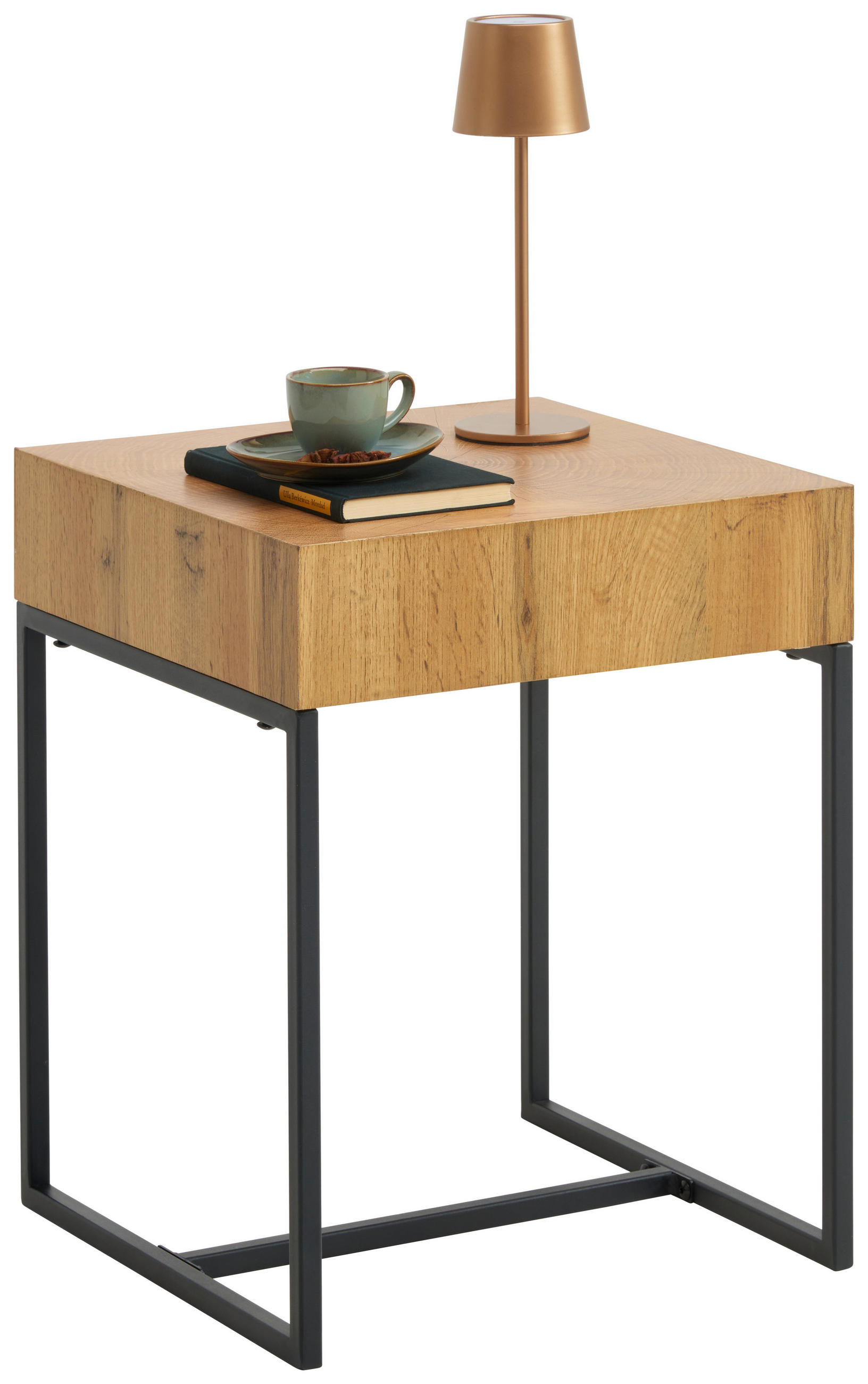 BEISTELLTISCH 40/40/50 cm Schwarz, Eichefarben quadratisch  - Eichefarben/Schwarz, MODERN, Holzwerkstoff/Metall (40/40/50cm) - Xora