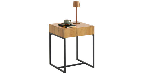 BEISTELLTISCH 40/40/50 cm Schwarz, Eichefarben quadratisch - Eichefarben/Schwarz, MODERN, Holzwerkstoff/Metall (40/40/50cm) - Xora