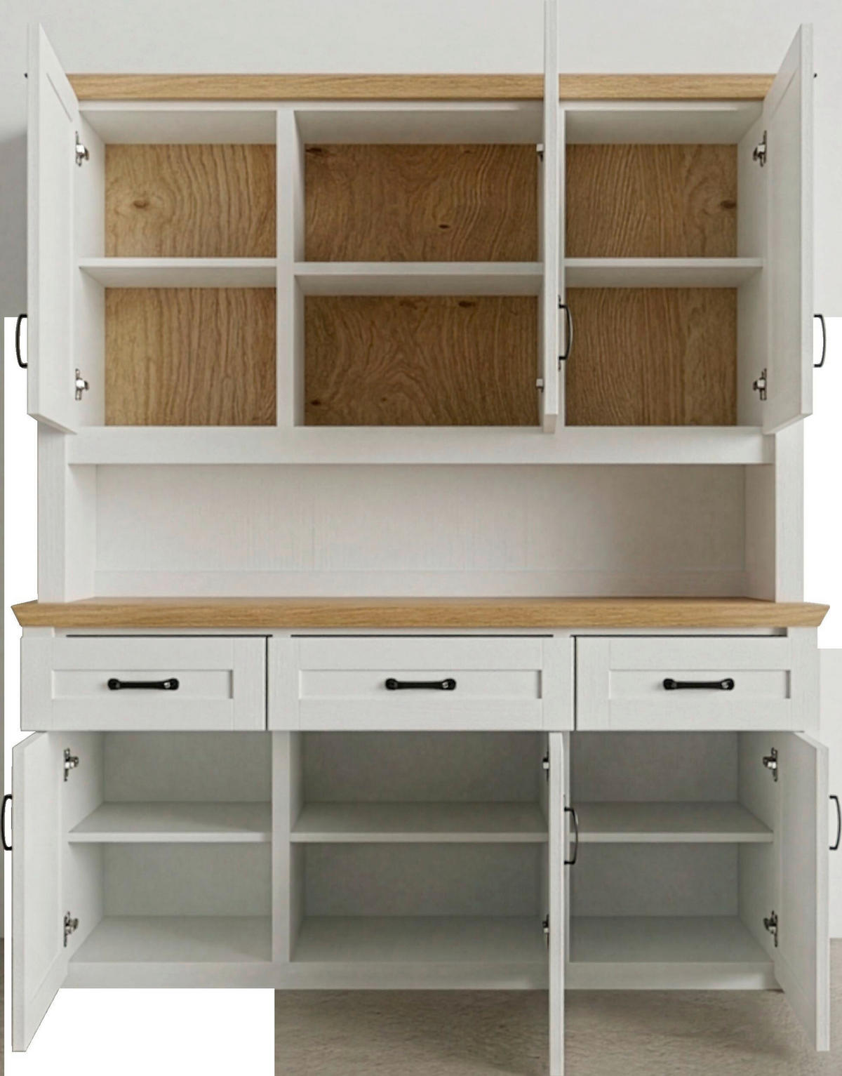 BUFFET 166/185/43 cm  in Weiß, Eichefarben  - Eichefarben/Messingfarben, LIFESTYLE, Glas/Holz (166/185/43cm) - Landscape