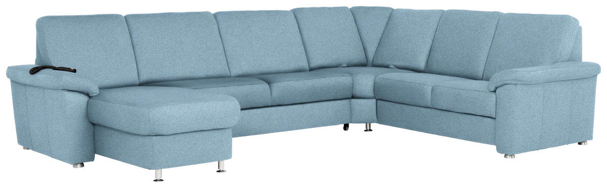 WOHNLANDSCHAFT Hellblau Flachgewebe  - Chromfarben/Hellblau, KONVENTIONELL, Textil/Metall (163/330/240cm) - Beldomo System