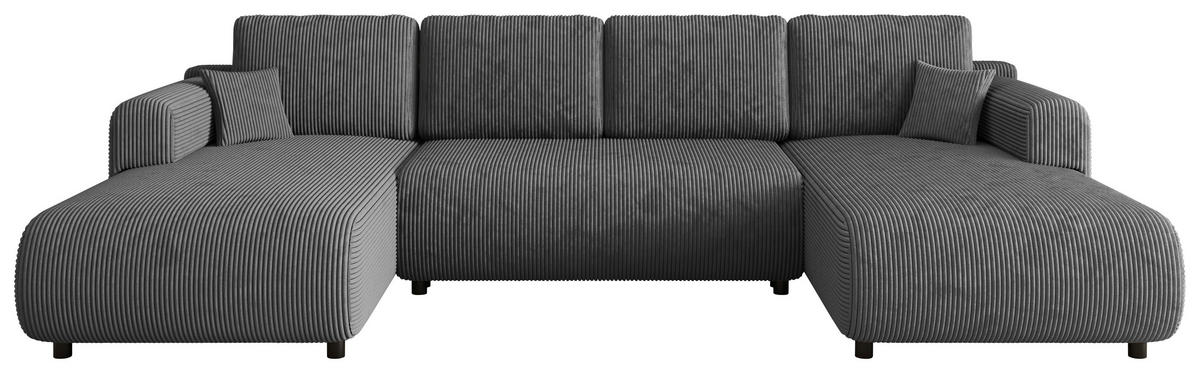 Wohnlandschaft inkl. Funktion Dunkelgrau Cord  - Dunkelgrau/Schwarz, KONVENTIONELL, Textil (200/360/200cm) - Xora